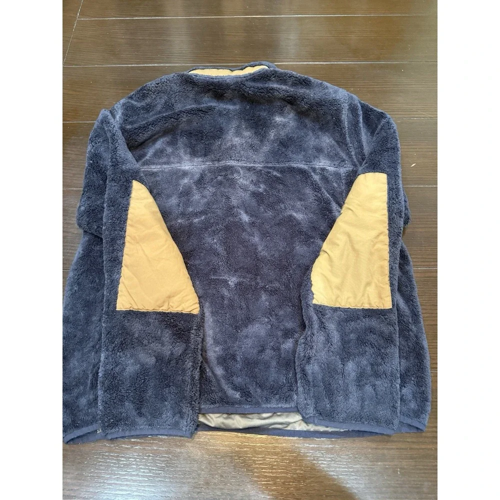 LL Bean Fleece Pullover Mens L Blue Hi-Pile Snap Mock Neck Elbow Patch Hiking